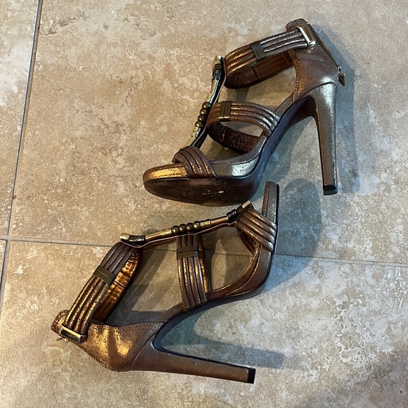 Tory Burch leather Sz 8 metallic bronze gold gladiator high heels pump shoes - Picture 5 of 13